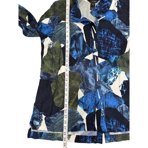 Ali Miles Womens Tunic Button-Up Top Abstract Blue White Lagenlook Size XL - Picture 6 of 8